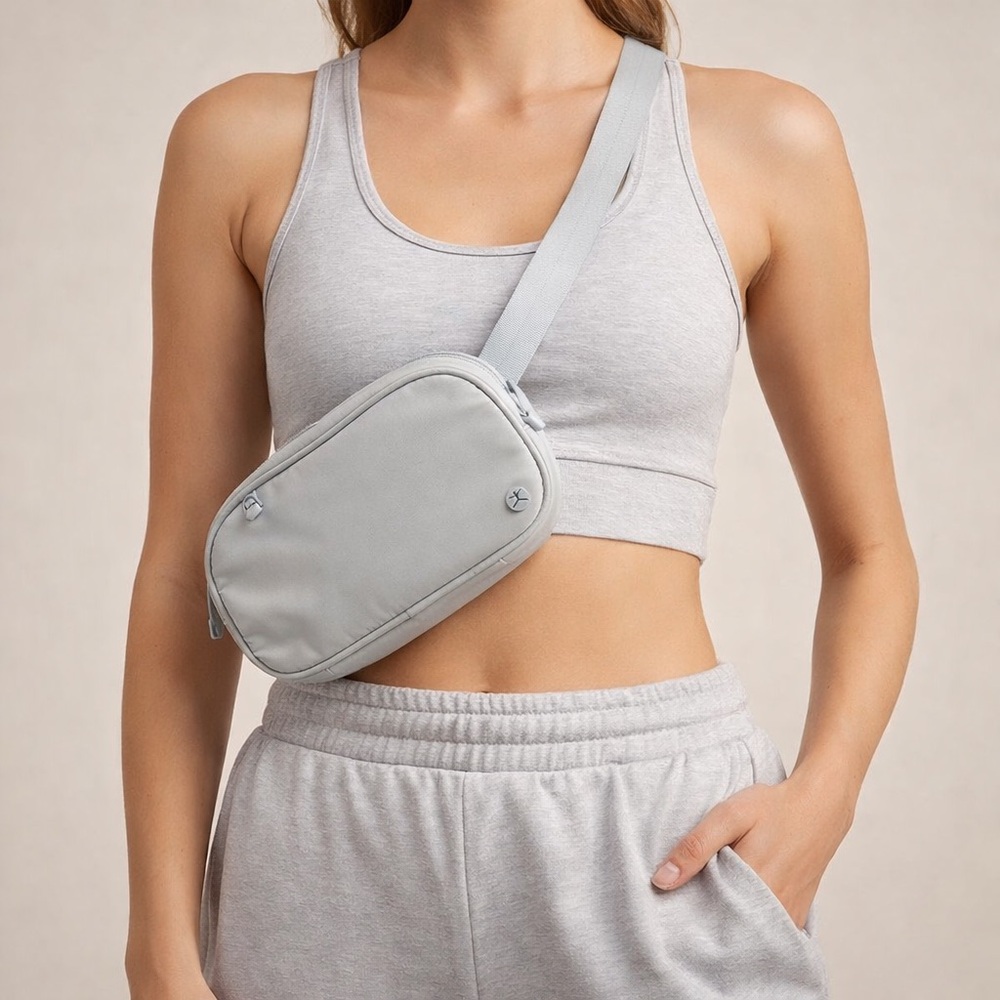 Danskin Light Gray Belt Bag & Key Chain Set